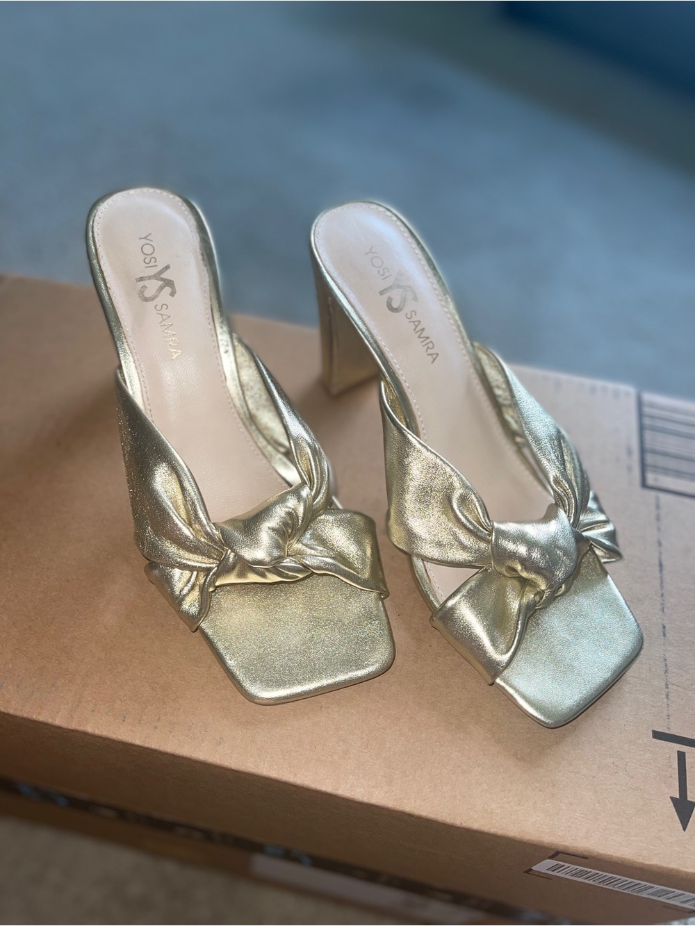 Yosi Samra Gold / Metallic Sandal Block Heel